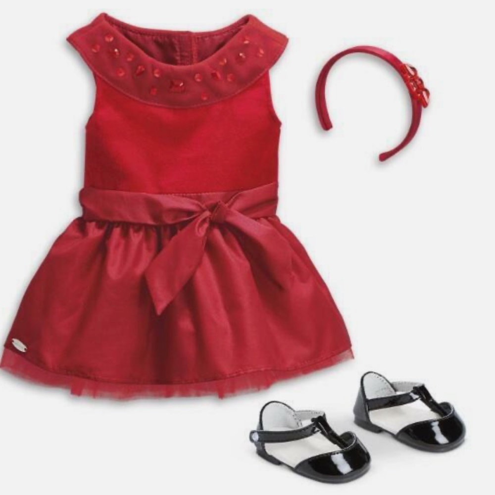 NEW American Girl Doll Truly Me Joyful Jewels Holiday Outfit Red Dress Shoes